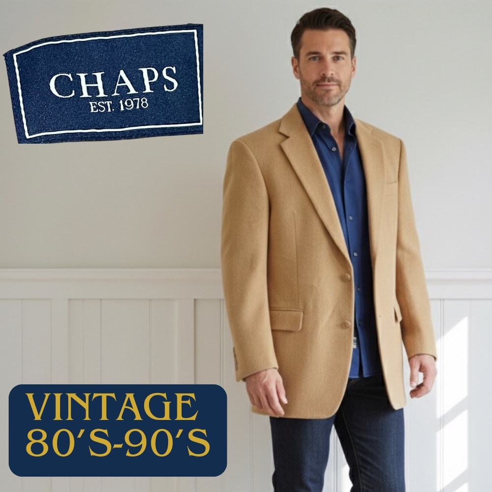 VINTAGE CHAPS Men's 100% Camel Hair Blazer Tan Sport Coat 42R 80s - 90s